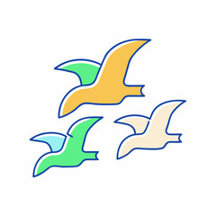 Three stylized birds flying together in harmony