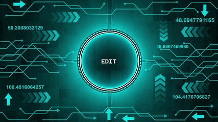 Futuristic Neon Tech H U D Circle with Data Streams Arrows and Numbers Digital Interface. abstract background animation concepts. 4k render video and technology background. - Powered by Adobe