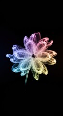 Ethereal, smoke-like tendrils forming the shape of a flower, pastel colors against a black background.