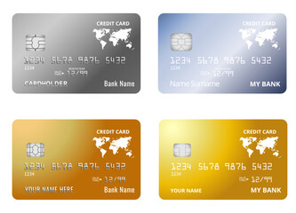 Collection of credit card template design isolated on a white background. Set of credit card template
