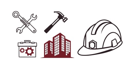Construction icons set on white background, stock vector