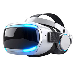Modern Virtual Reality Headset with Blue Neon Lights Isolated on Transparent Background