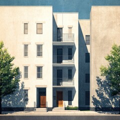 Obraz premium Urban residential exterior with clean silhouettes and soft shadows
