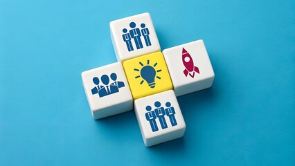 Fototapeta na wymiar Innovation Launch – Team Collaboration and Idea Execution, Business, Conceptual, Strategy, Abstract, Wooden Block