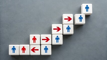 Obraz premium Progress Pathway – Career Movement and Organizational Flow, Business, Conceptual, Strategy, Abstract, White Cube