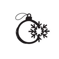 Fototapeta premium Vector art of black silhouette of a christmas ornament with a snowflake attached