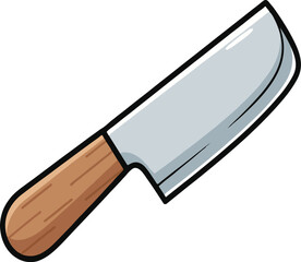 Stylized Cartoon Kitchen Knife VECTOR Illustration for Culinary Themes. A charming graphic of a cooking utensil with a wooden handle, ideal for food preparation and chef-related designs