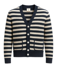 Striped knit cardigan with button closure and two front pockets