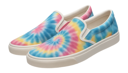 Tie-dye pattern slip-ons with a cushioned insole and rubber outsole