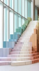 Obraz premium Geometric staircase in pastel tones, modern home or office interior