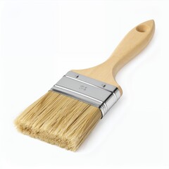 A new unused paint brush for home improvement projects, lying still on white background