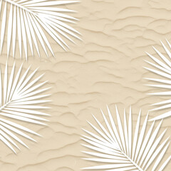 Minimalist While Palm Frond Pattern on Sandy Background