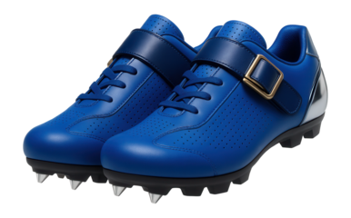 Blue and silver spiked cycling shoes with breathable perforated panels