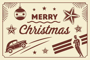 Vintage Art Deco Style Merry Christmas Vector Illustration