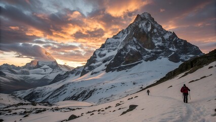 Matterhorn mountain peak winter hiking adventure landscape scenic view sunset sky