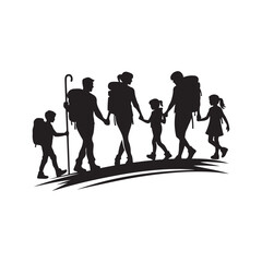 families hiking vector silhouette clip art logo design illustration