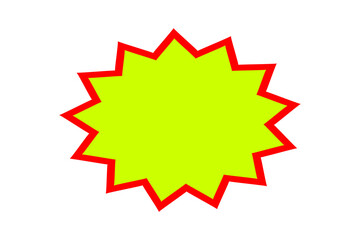 Lime green burst star shape with red outline for sale badges, discount stickers, price tags, posters, and graphic highlights