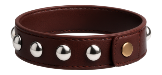 Leather bracelet with metallic studs and snap closure