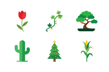 Collection of nature and plants bundle, Fall and seasonal vector illustration isolated on white background.