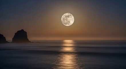 Full moon over ocean at night
