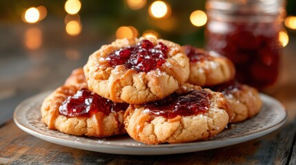 An inviting stack of classic cookies filled with vibrant jam, emphasizing the joy of homemade sweets perfect for gatherings or special occasions.