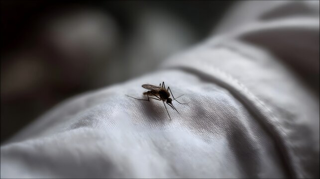 Mosquito on white shirt sleeve indoor invasion theme