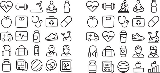 Naklejka premium Health and Fitness Icon Set Outline 1.