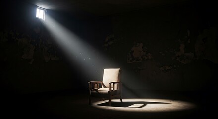 Empty room, single chair, single light
