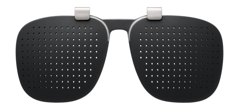 Frameless pinhole clip-on insert for standard eyeglass frames in matte charcoal