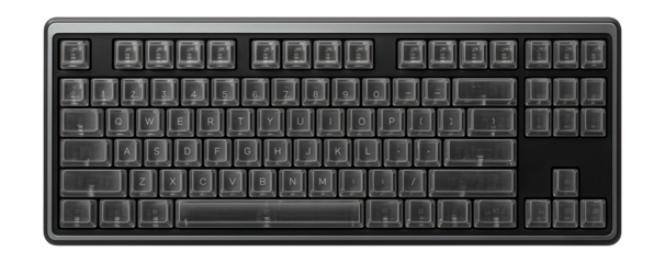 Wireless mechanical keyboard with transparent keycaps and side-printed legends