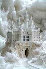 Intricate sandcastle design showcased against a clean white background with impressive detail