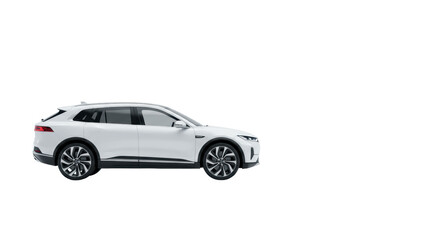 transparent electric suv, sleek futuristic design, subtle reflections, in a pure infinite white void with copy space on right, photorealistic studio shot, concept of future mobility and innovation