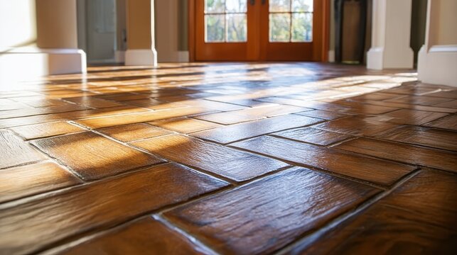 Hexagonal floor tiles with sunlit patina