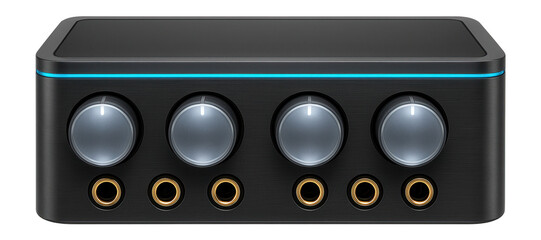 4-channel audio interface with backlit input level dials and gold-plated connectors