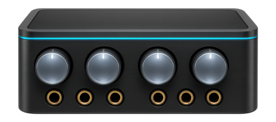 4-channel audio interface with backlit input level dials and gold-plated connectors
