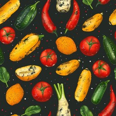 Colorful vegetable vector art on dark background for fresh and vibrant visual appeal