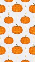 Halloween pumpkin and candle pattern on a light background