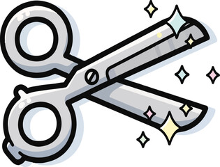 Whimsical Open Scissors with Sparkling Diamond Accents on White Background.