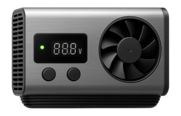 High-capacity car voltage inverter with cooling fan and digital display for power monitoring