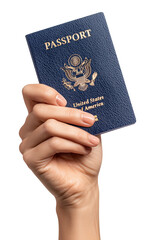 Hand Holding Blue USA Passport Isolated on Transparent Background PNG
