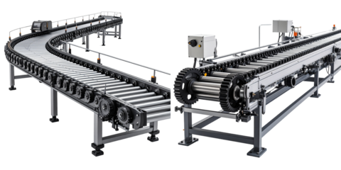 Automated Industrial Conveyor System Components On Transparent Background
