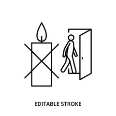 Never leave burning candle unattended icon, editable stroke