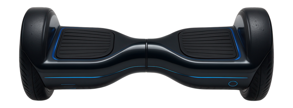 Hoverboard with a water-resistant casing and shock-absorbing footpads
