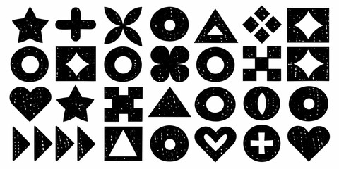Assortment of black hand drawn geometric and abstract shapes on white vector illustration