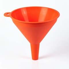 Vibrant orange funnel, a quintessential kitchen tool for liquid transfer on white background