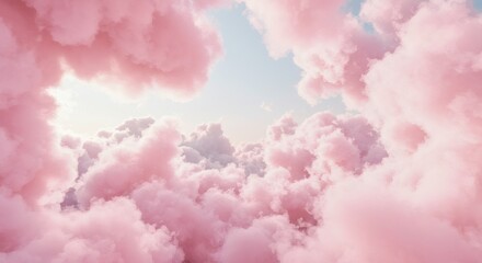 Pink Dreamscape Fluffy Clouds Kissing the Blue Sky with Dreamy Fantasy.