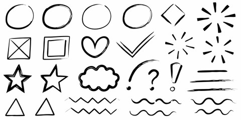 Hand Drawn Black Geometric Shapes And Symbols Collection doodle