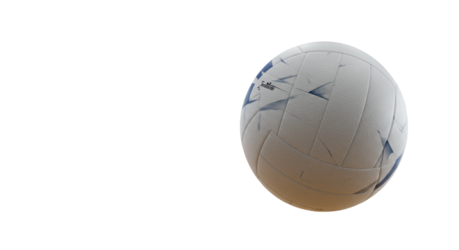 White volleyball, subtle blue patterns, textured, frozen mid-air, low-angle, blurred modern background, copy space, concept of strategic success and goal achievement - Powered by Adobe