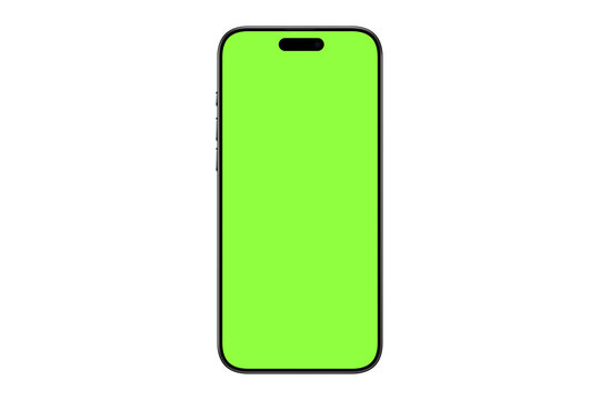 Smartphone iphone mockup template with a blank green screen a white background