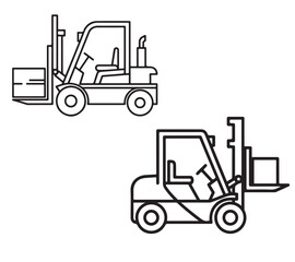 Forklifts, industrial transportation vehicles, vector illustration, black and white.